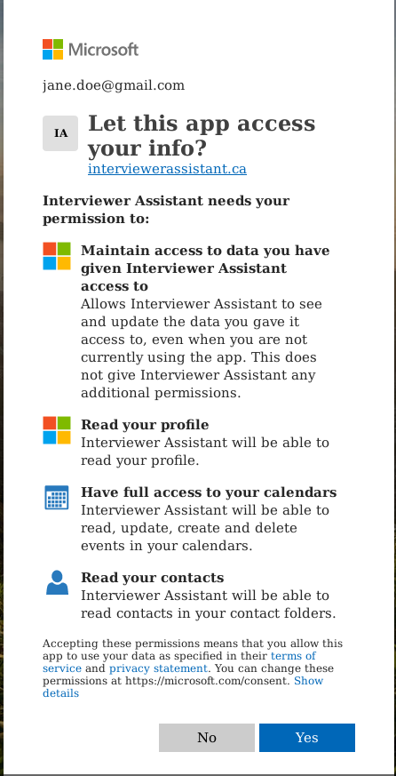 Allow Interviewer Assistant to Access Outlook 365 Calendar